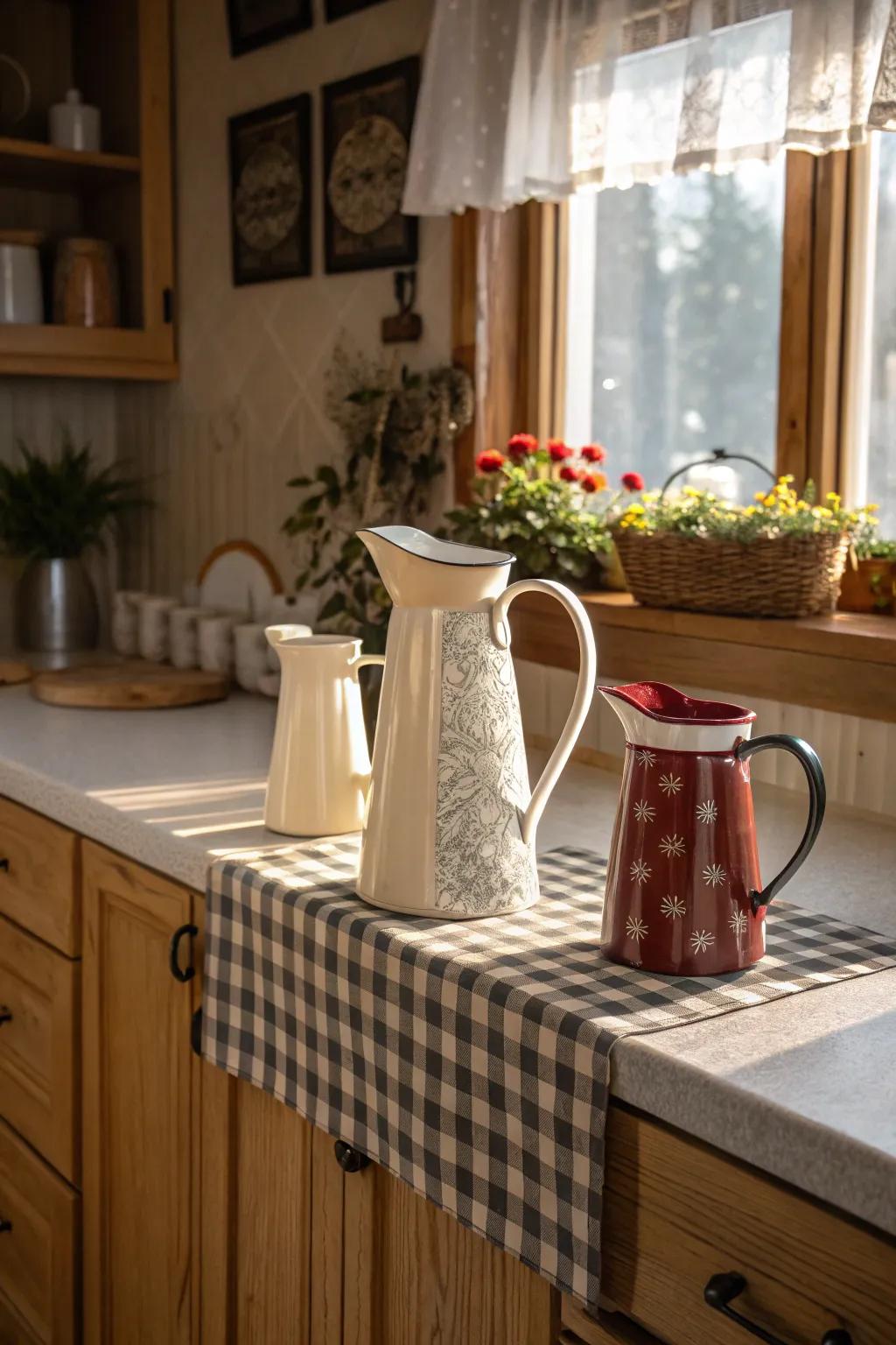 Introduce charm and functionality with jugs and pitchers.