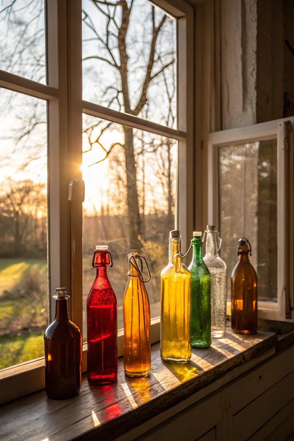 Glass flasks fashion an elegant and playful presentation.