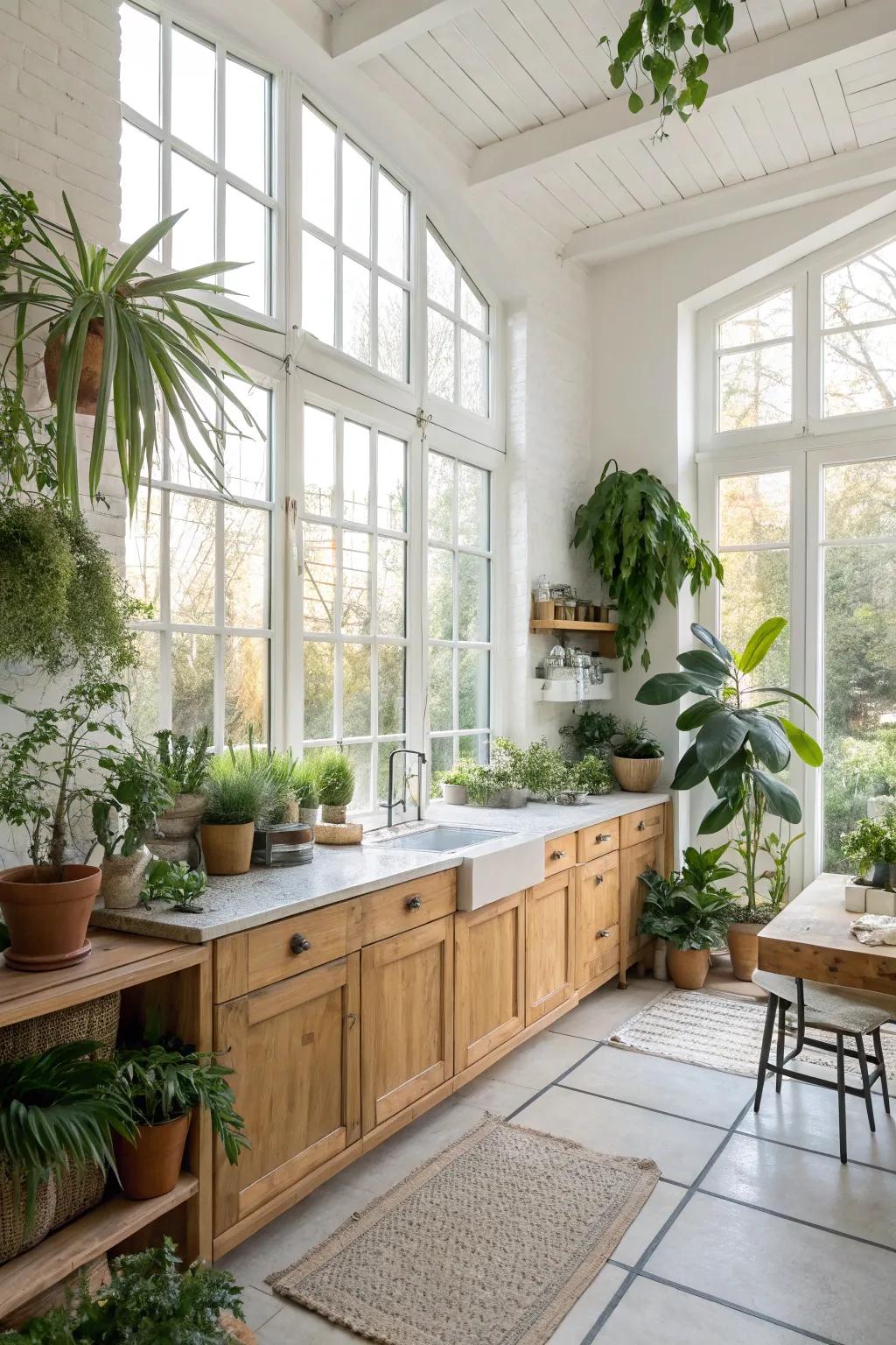 Organic elements infusing the kitchen with vibrancy and life.