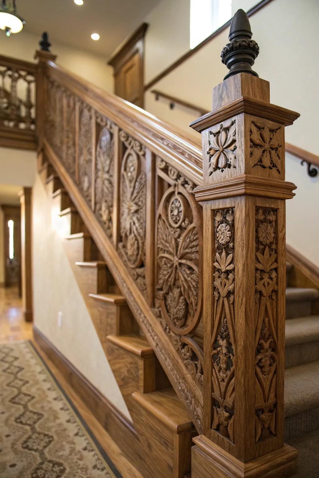 Tailored banister with personalized patterns that add character.