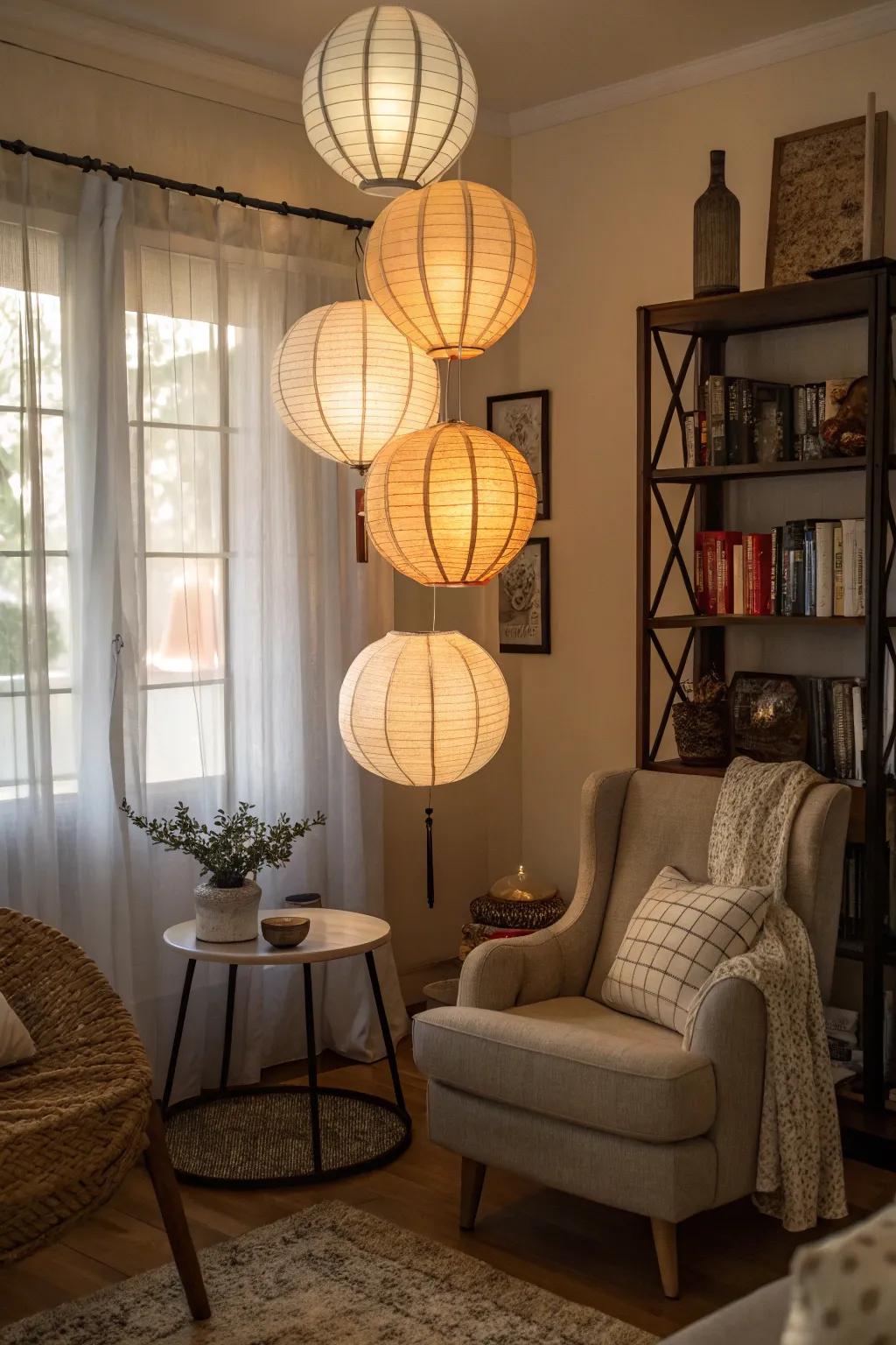 Graded lanterns bring dimension and warmth to any corner.