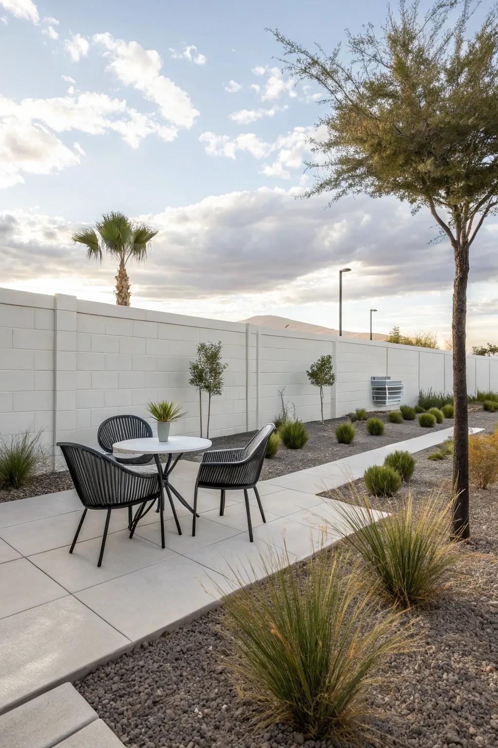Minimalist Las Vegas backyard featuring sleek design elements.