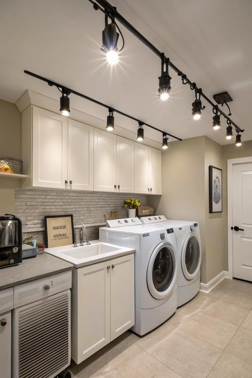 Track lighting can be adapted to the evolving needs of your laundry area.