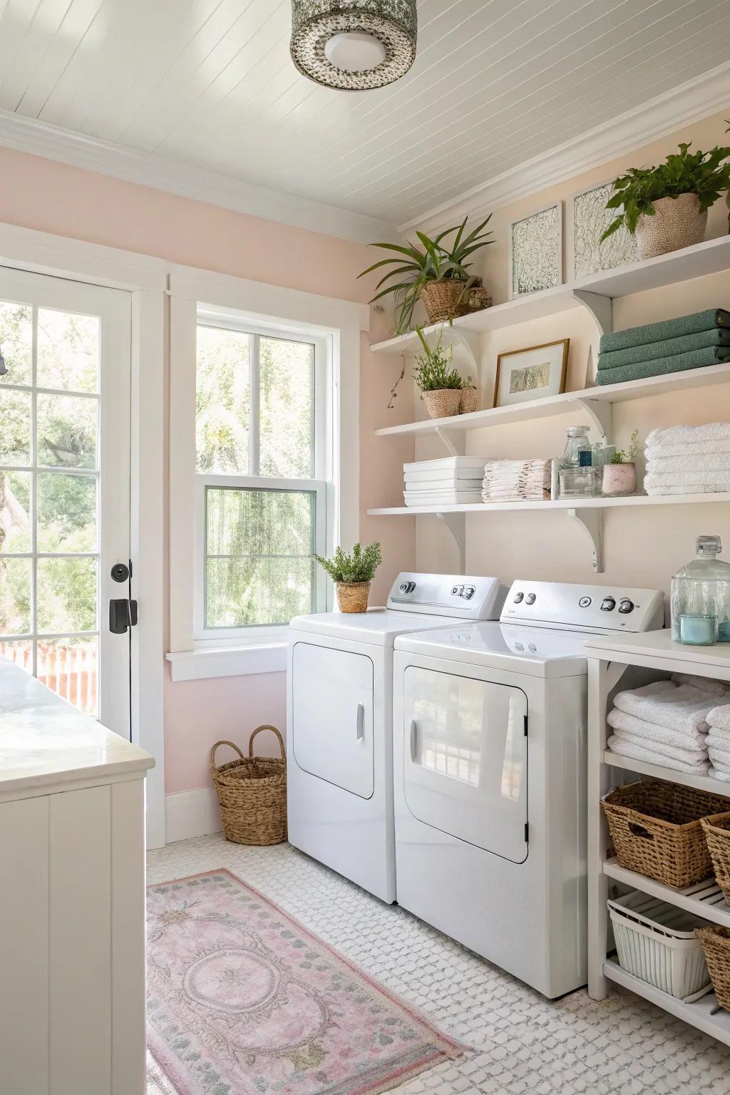 Bright colors and sunlight make the room feel open and airy.