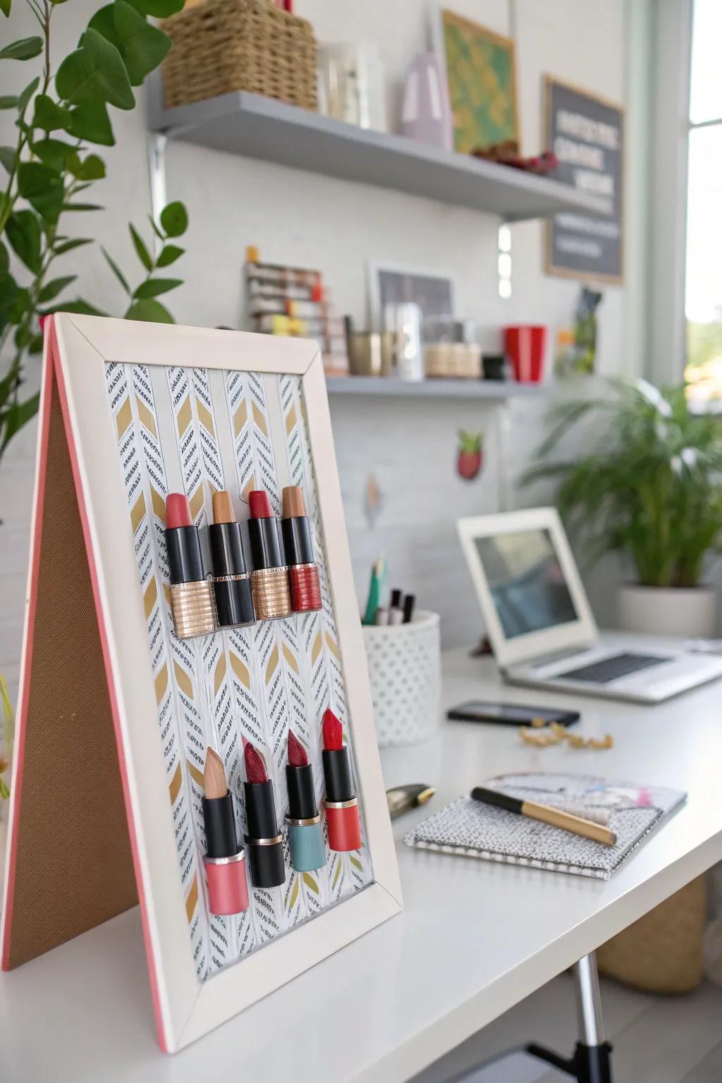Add some fun with a magnetic lipstick board.