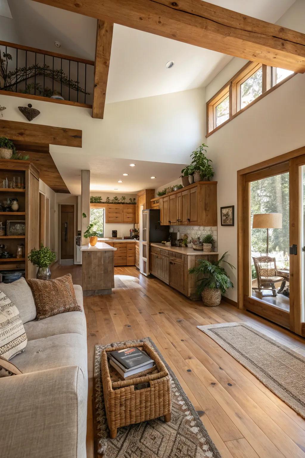 Timber and organic materials bring warmth and texture to the design.