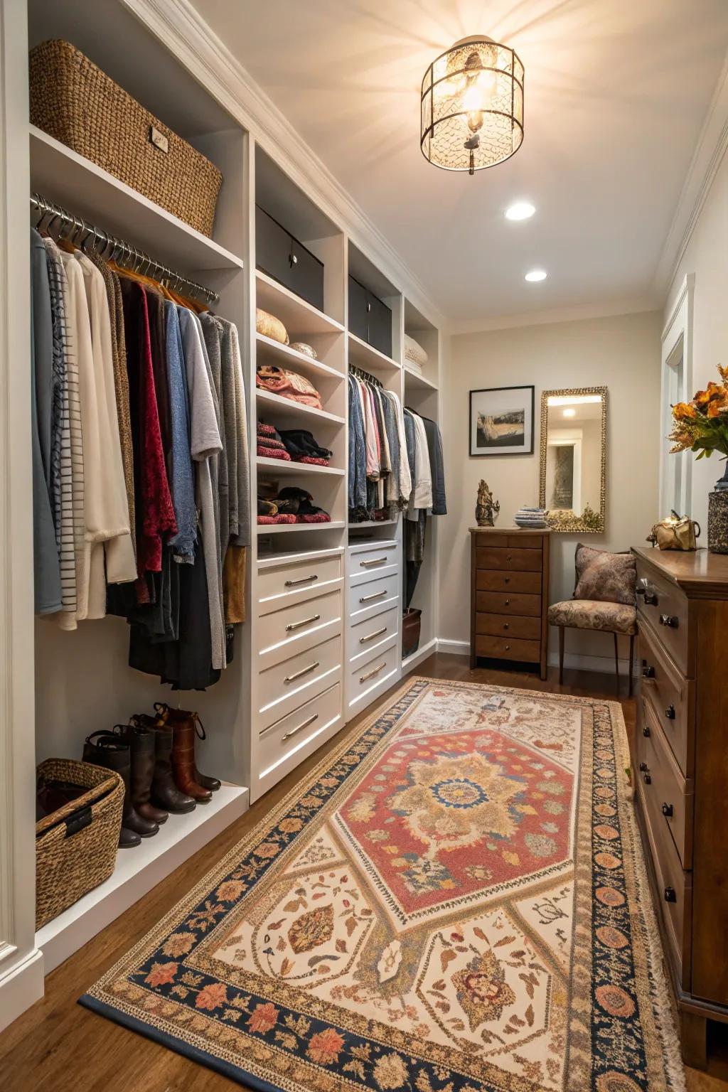 A decorative rug adds coziness and style.
