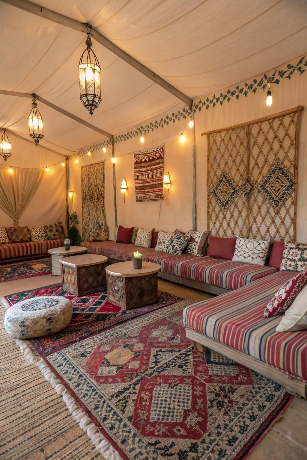 A well-coordinated living room is made more visually appealing by the use of multiple patterns.
