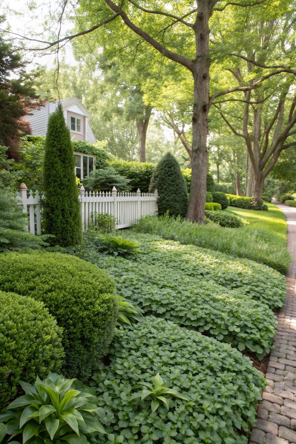 A lush, low-maintenance surface created by ground cover plants.