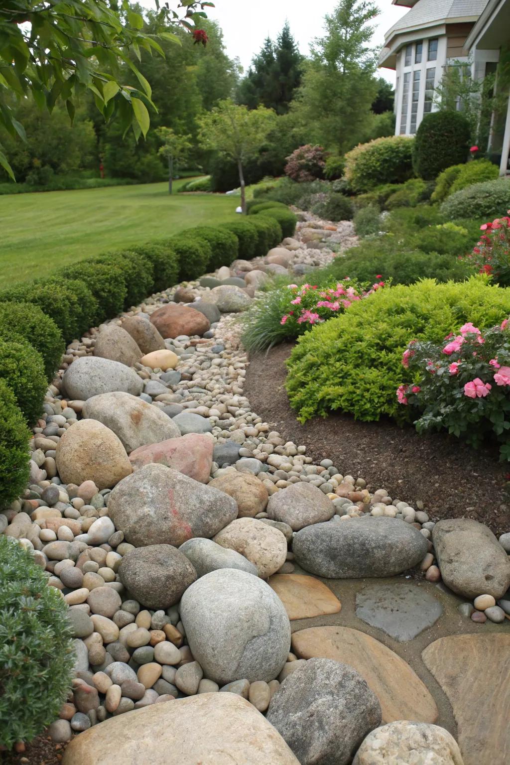 Achieve a textured landscape with a variety of pebble stone sizes.