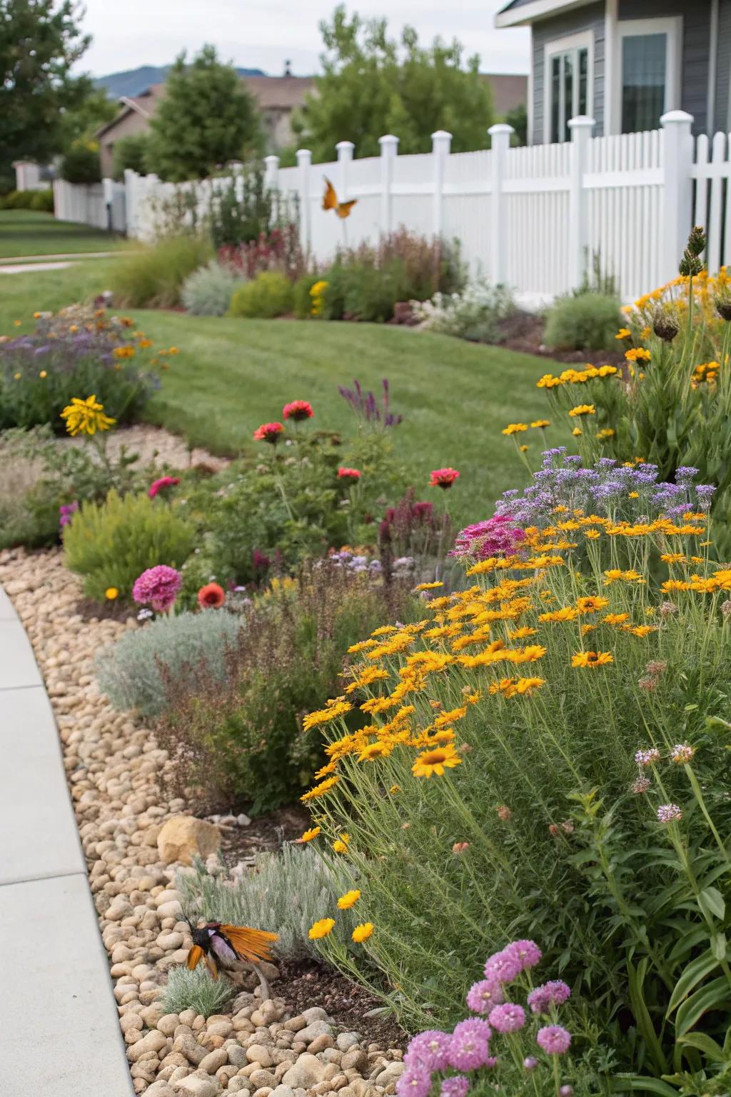 Perennial plants attract pollinators and add seasonal color to a xeriscape.