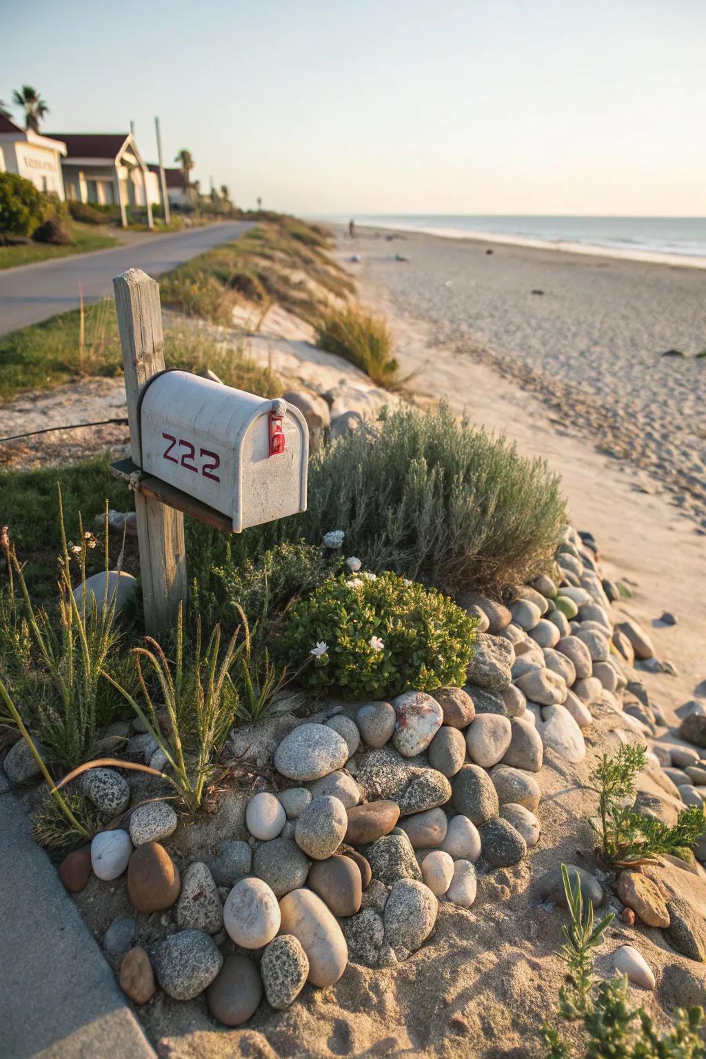 Ocean stones lend a coastal atmosphere to your landscape.