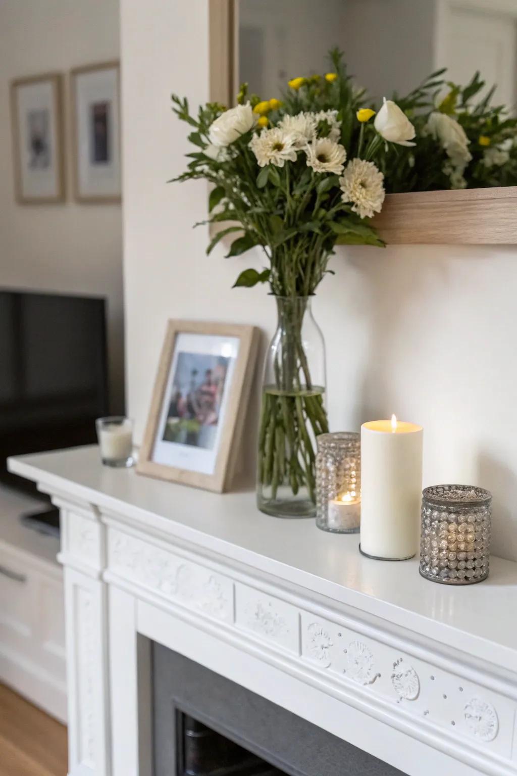 Minimalism can be impactful with mantel decor.