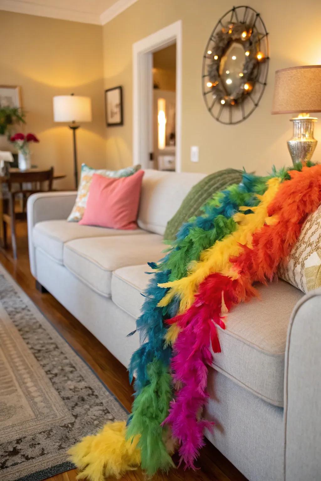 Add celebratory flair with colorful plume scarves.