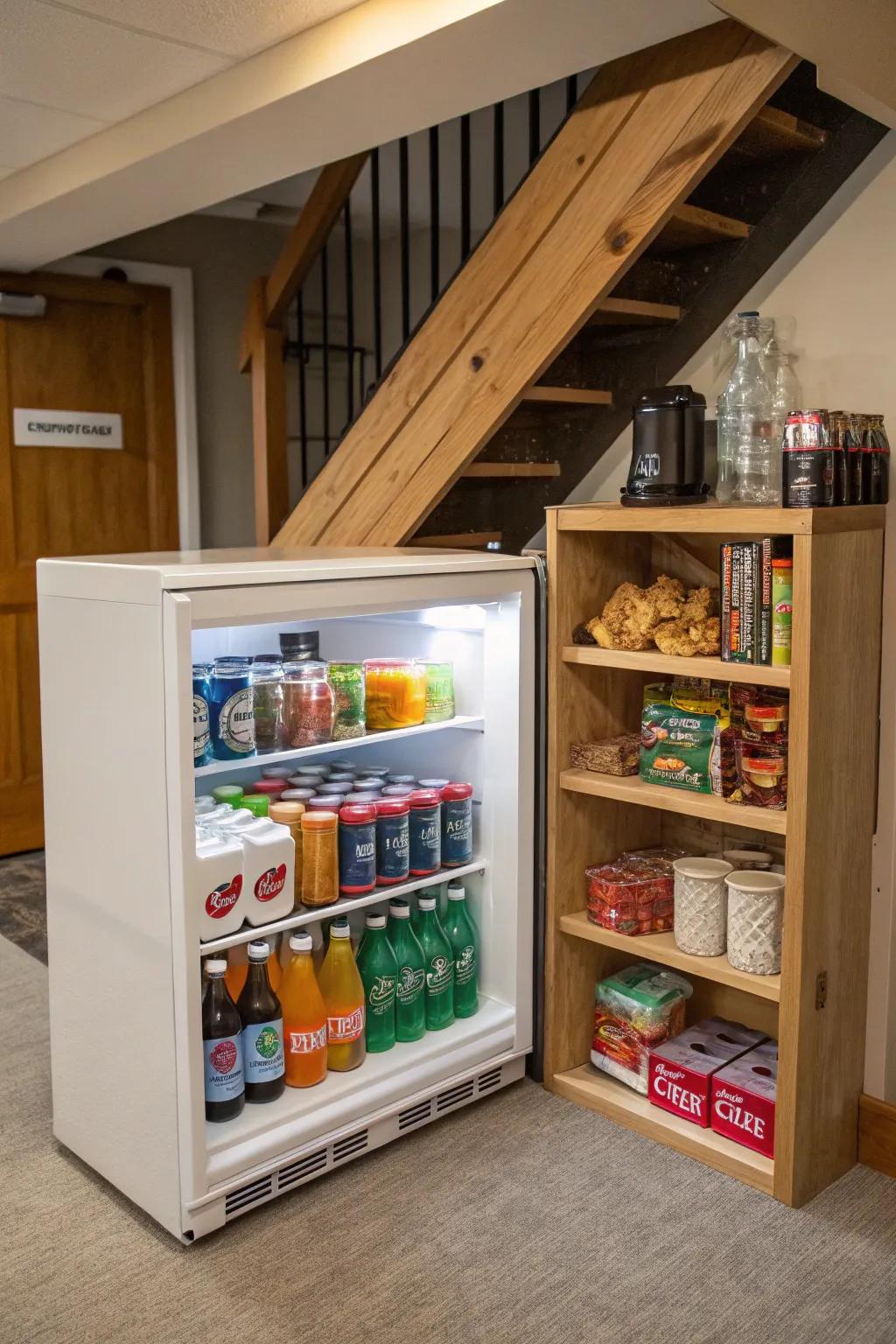 Stay refreshed with a handy mini fridge stocked with your favorites.