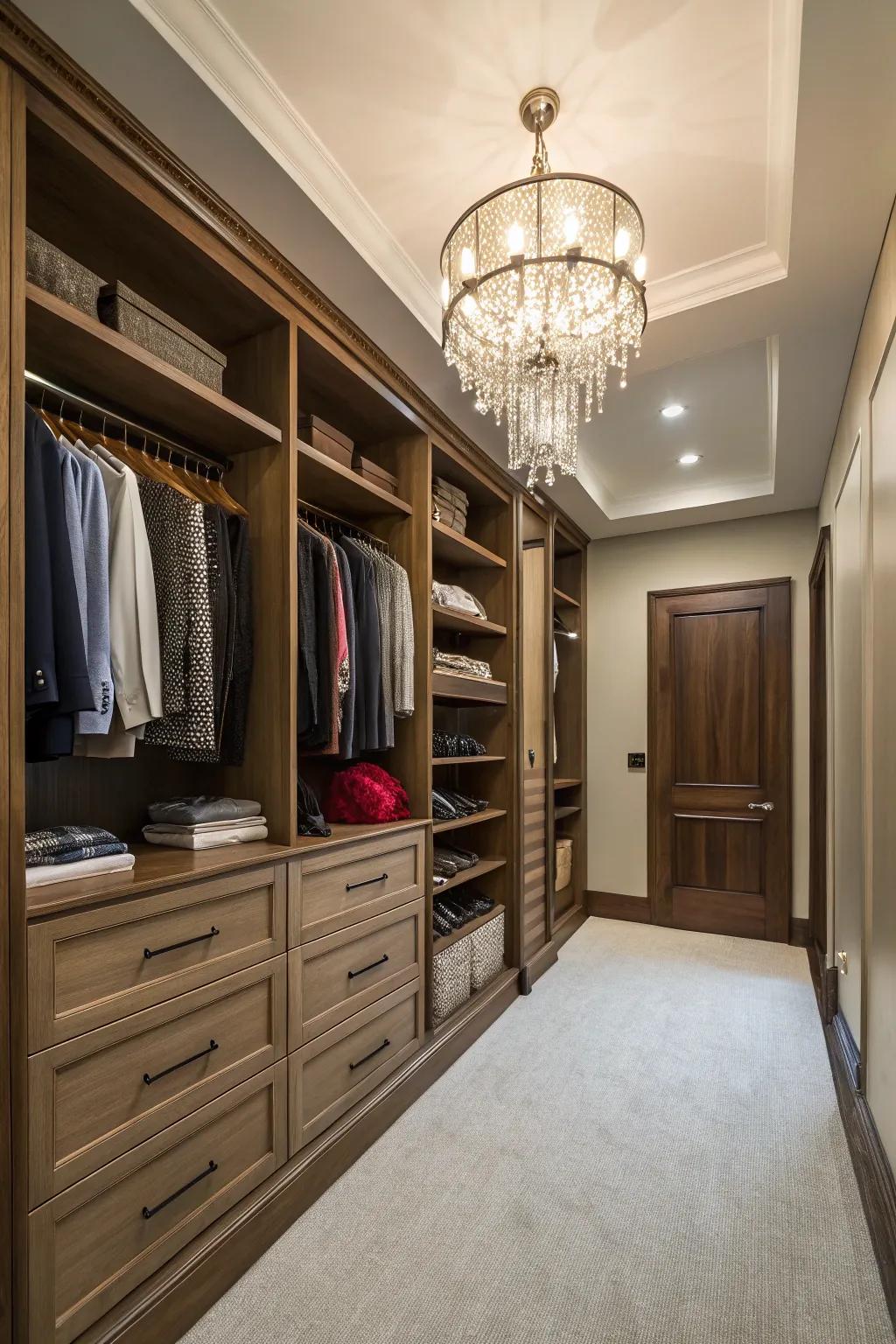 A luxurious element adding sophistication to the closet space.
