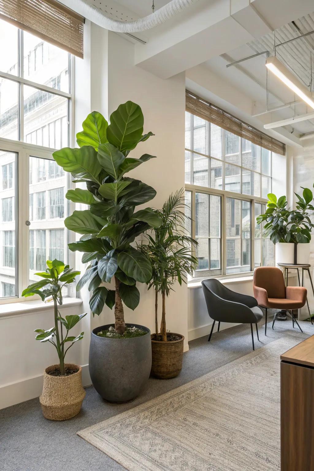 Greenery enlivens your workspace and creates a sense of tranquility.