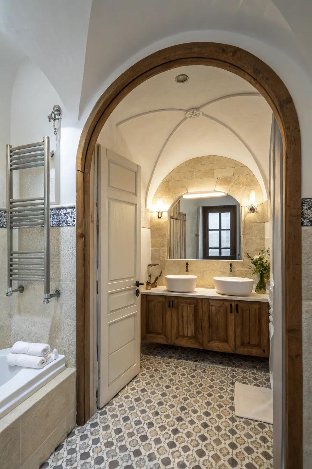 An arched doorway adds traditional elegance.