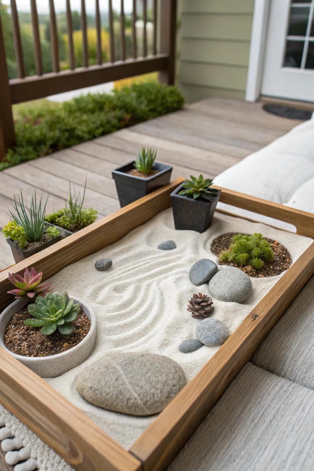 A zen garden offers tranquility and beauty.