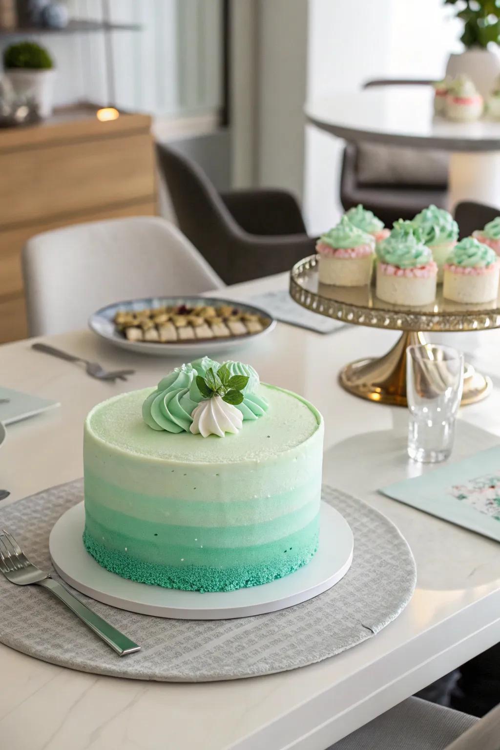 A chartreuse cake presenting a stunning gradient effect.