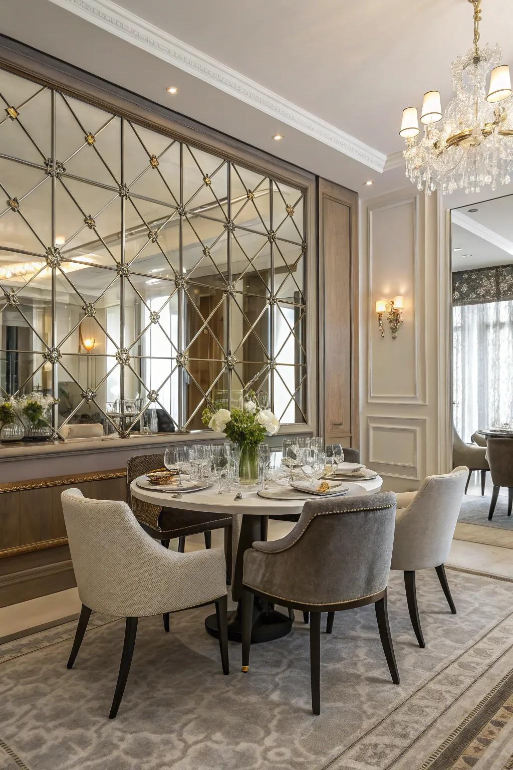 Mirror accent walls amplify depth and character.