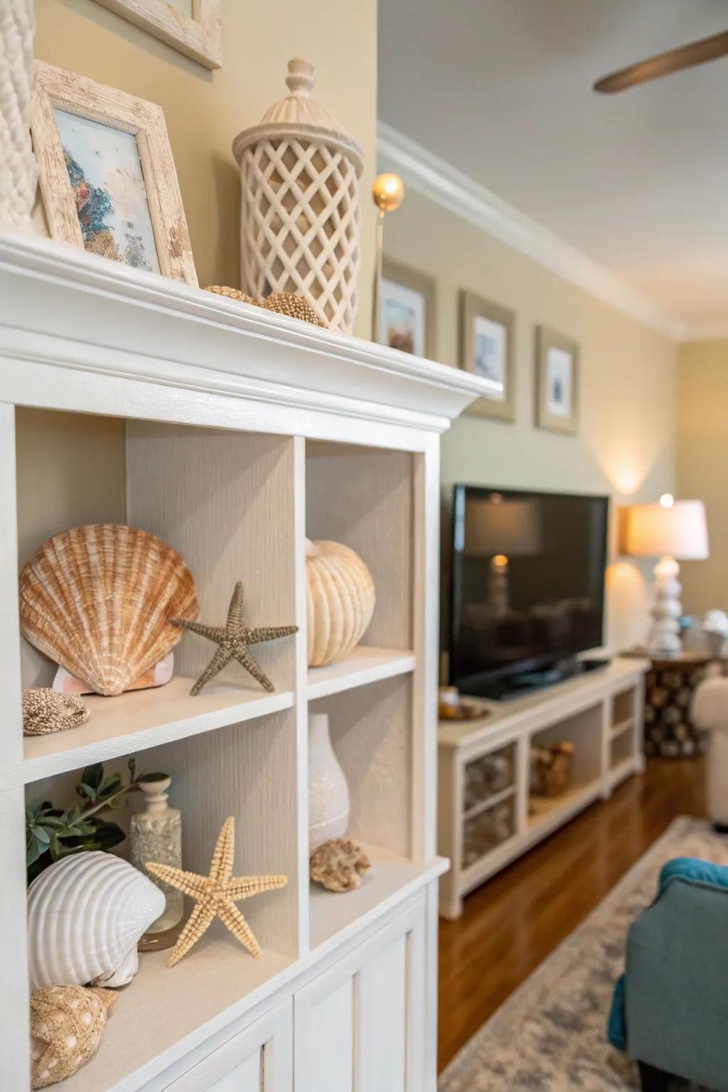 Seaside decorative items bring playfulness and charm.