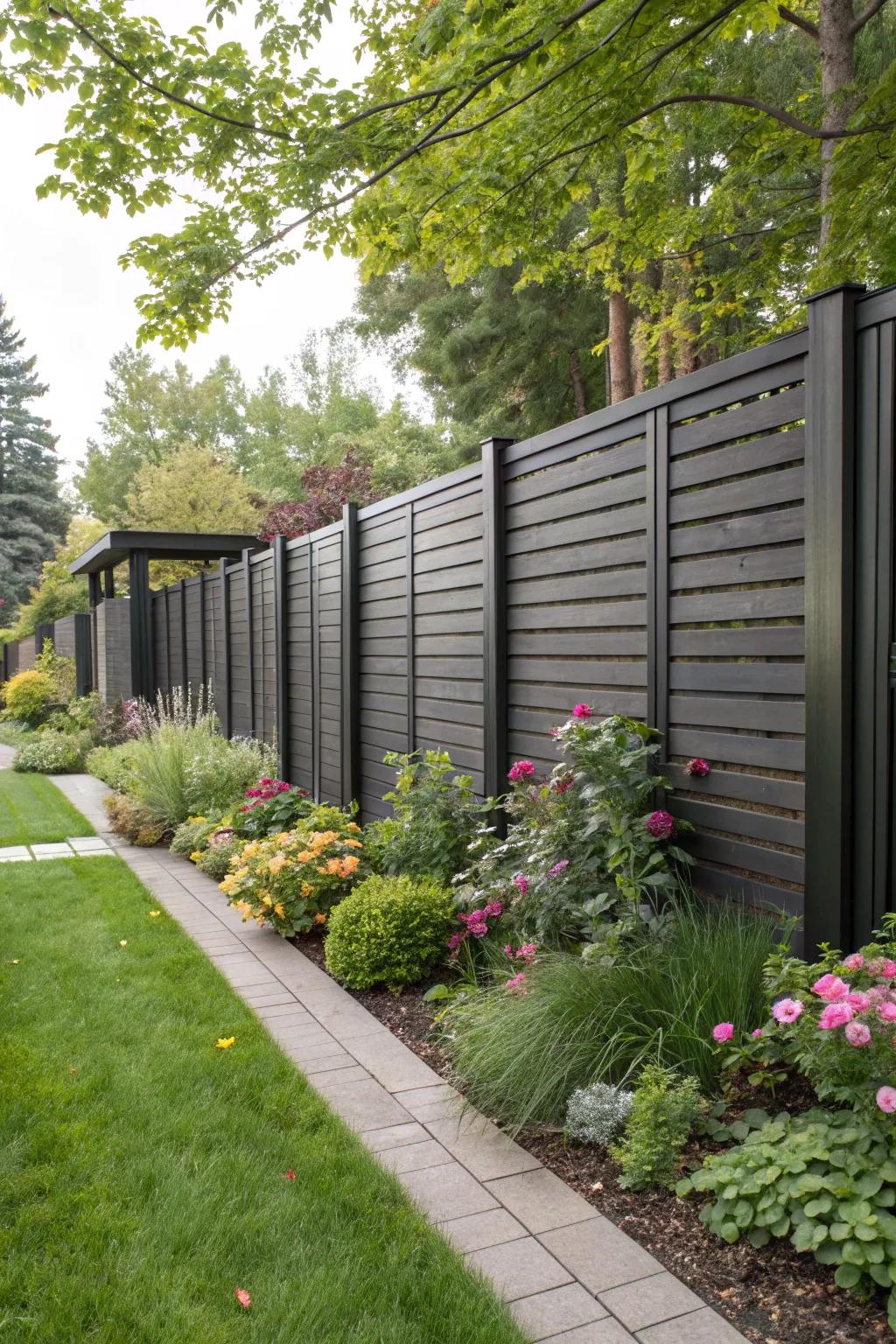 A tall, chic fence offers privacy while preserving aesthetic charm.