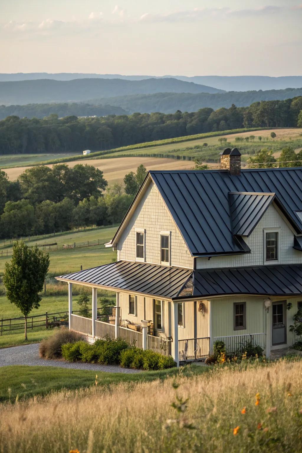 Elegant contrast: A farmhouse featuring a sharp-contrast design.