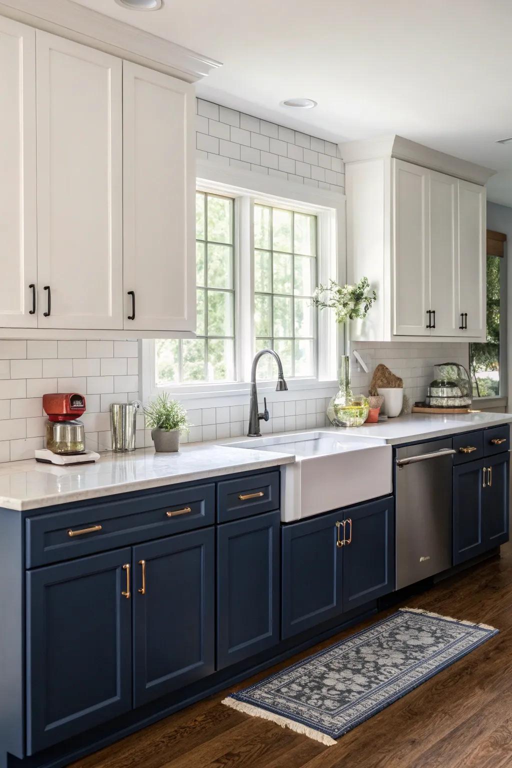 Two-toned cabinets contribute depth and visual appeal to kitchen designs.