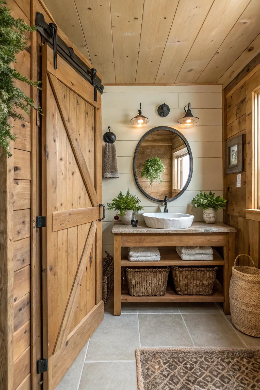 Sliding barn doors delivering both practicality and rustic charm.