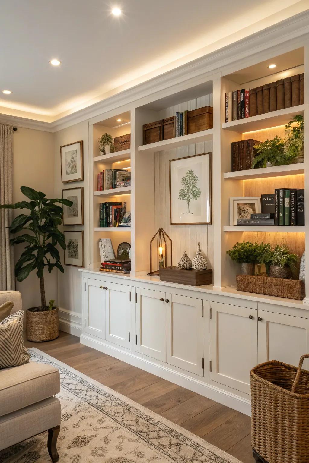 Achieve a unified look with integrated shelving.