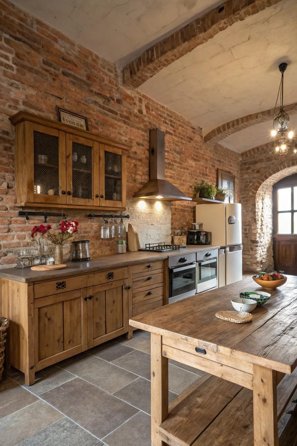 Exposed brick walls introduce character and warmth.