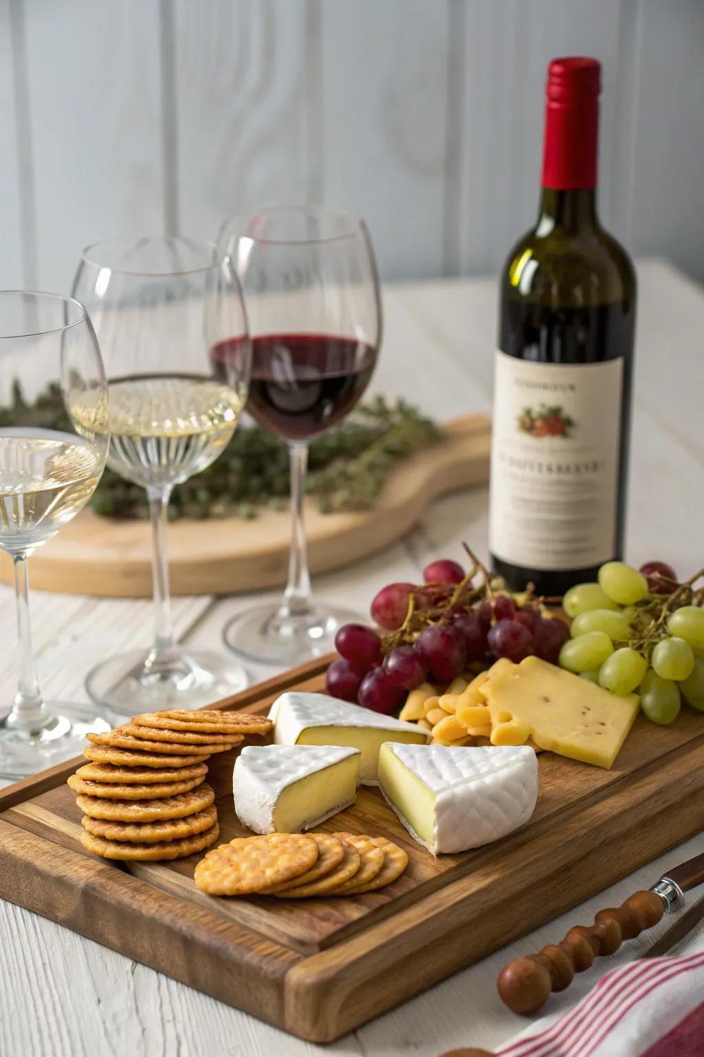 A wine and cheese set for celebrating new beginnings.