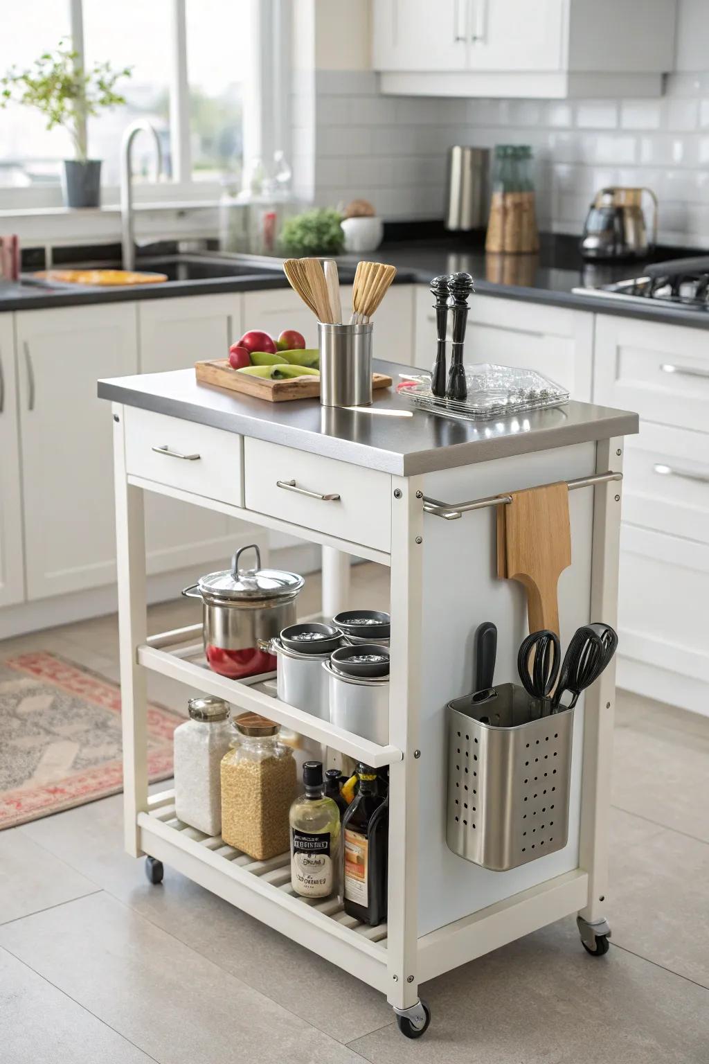 Easy to reach accessory holders on a kitchen island