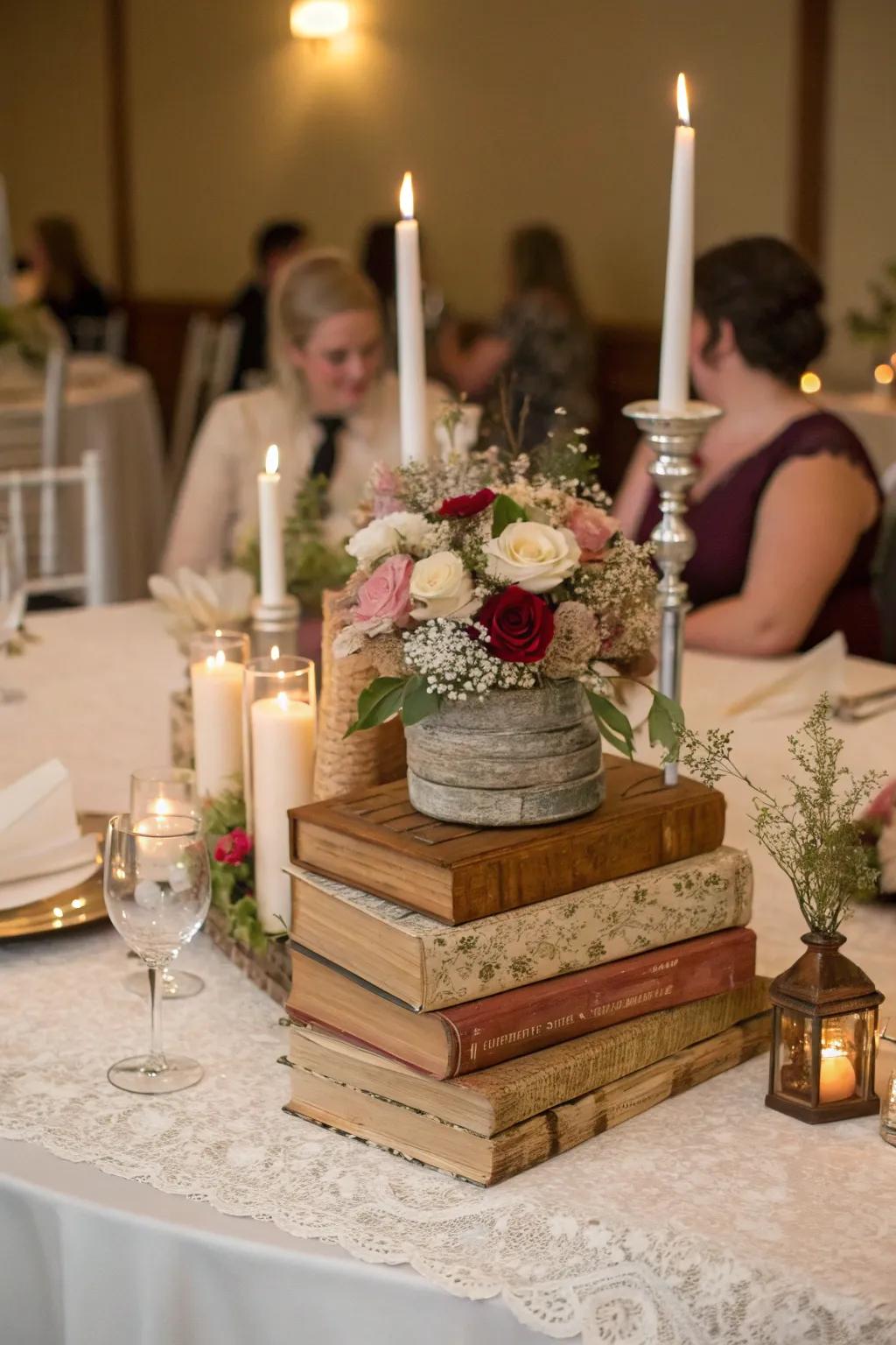 Unique table centerpieces add depth and interest to the design.