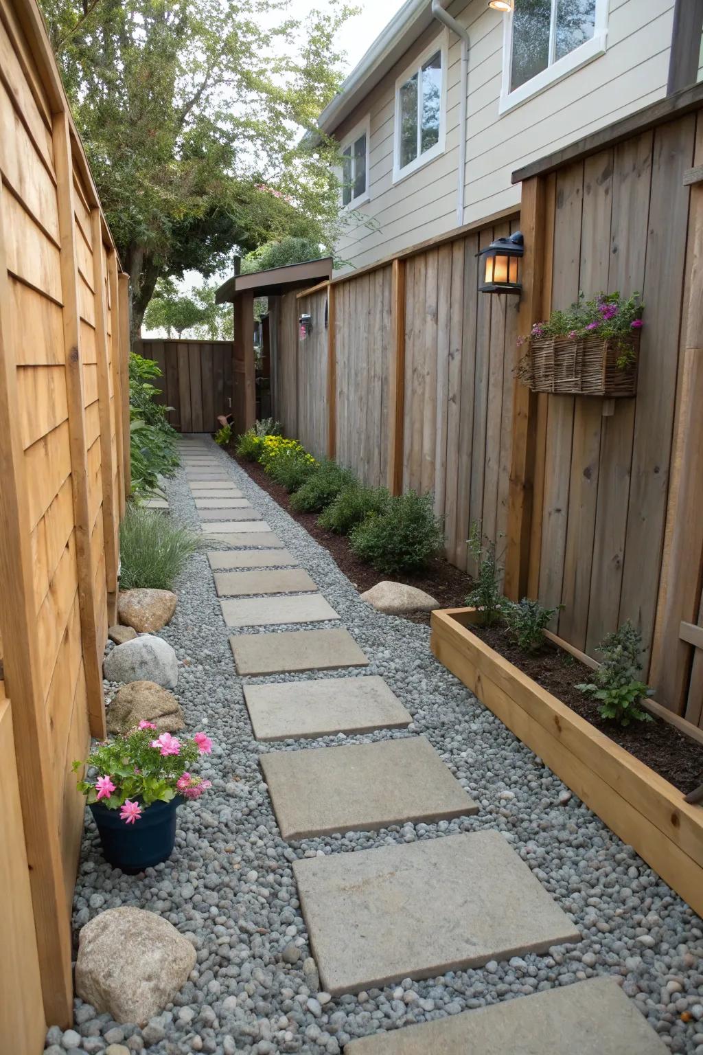 Patterns create visual interest and depth in narrow spaces.