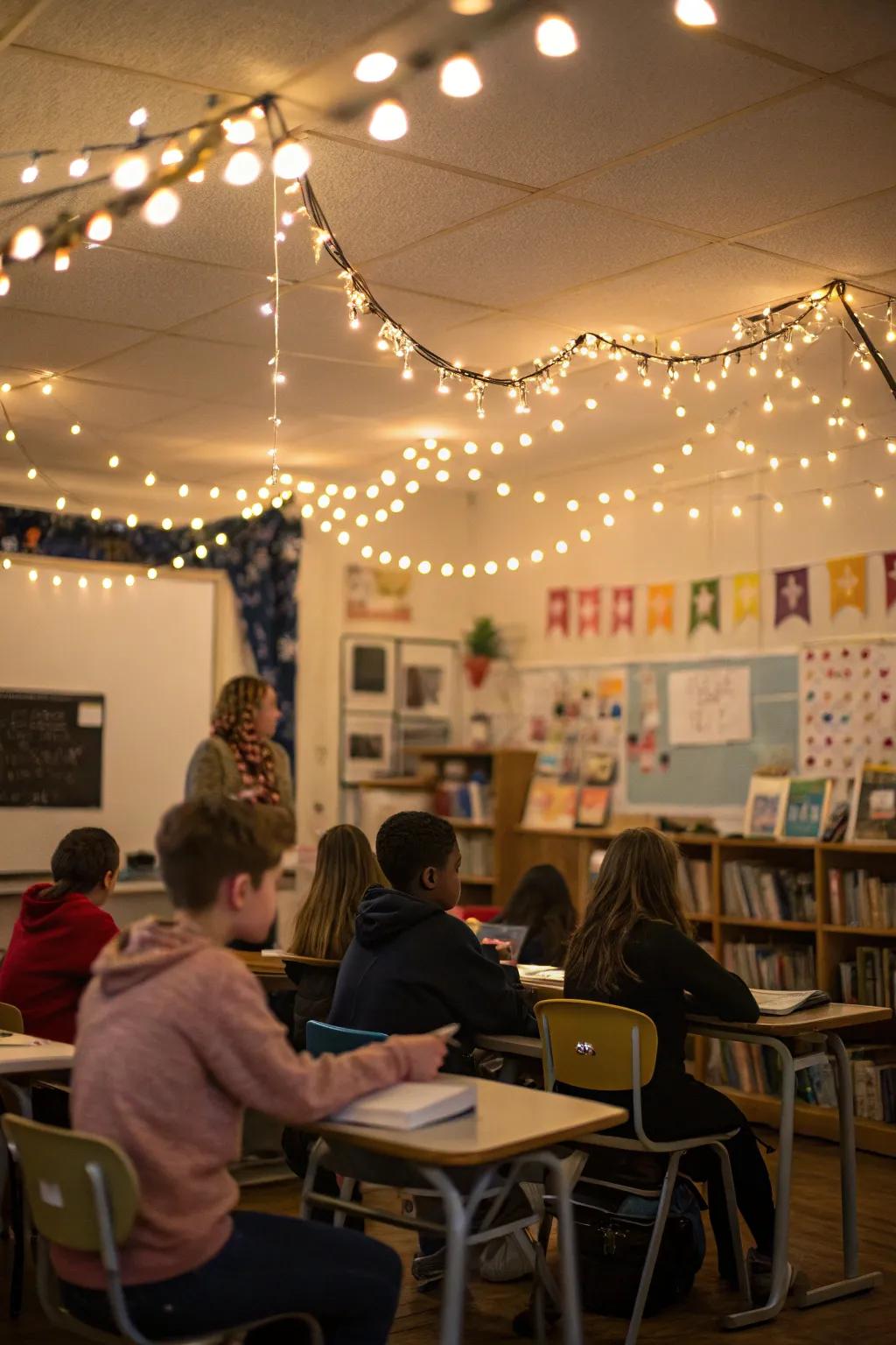 Gentle lighting cultivates an inviting and warm learning space.