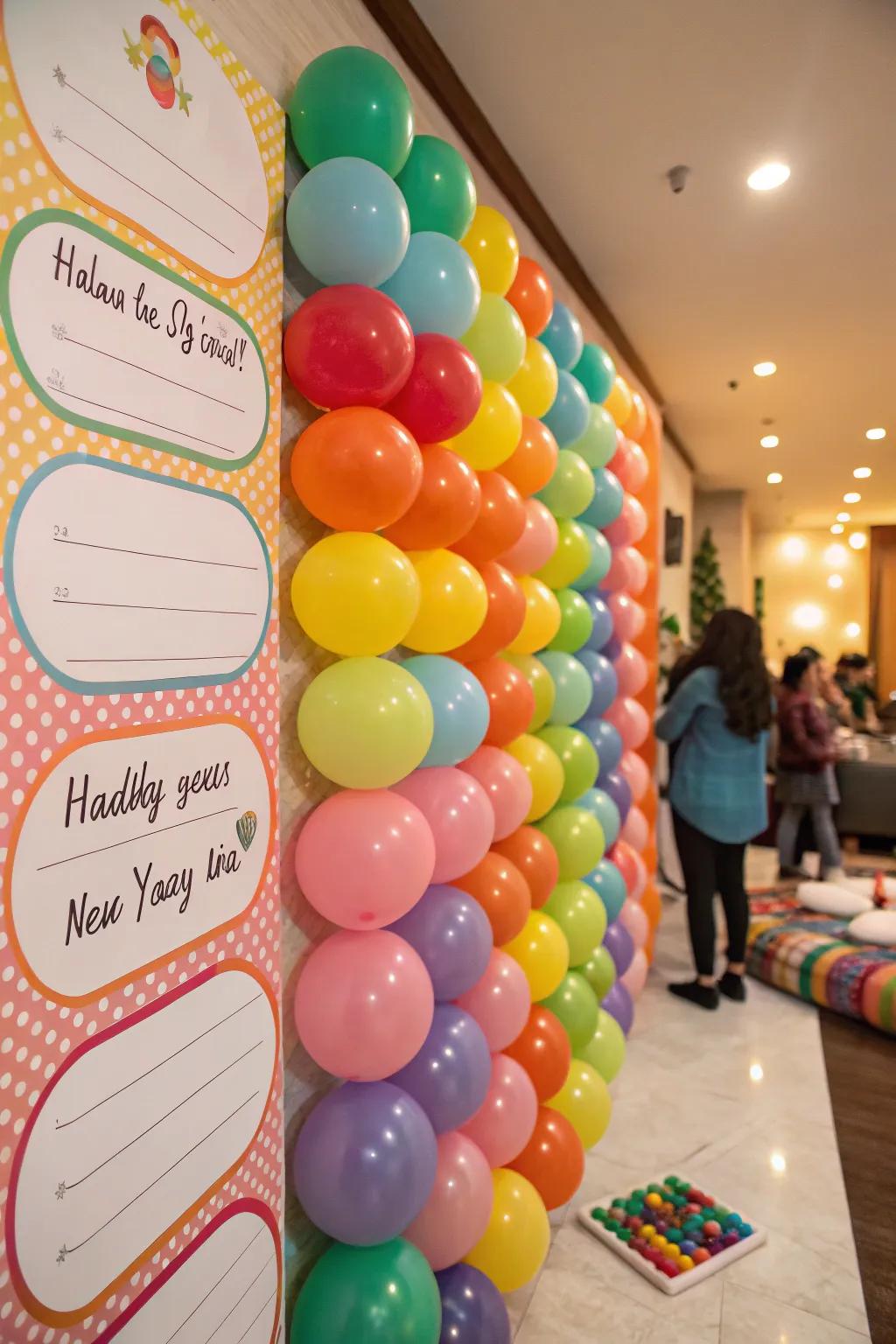 A balloon wall enriched with personal aspirations, introducing a thoughtful element to the celebration.