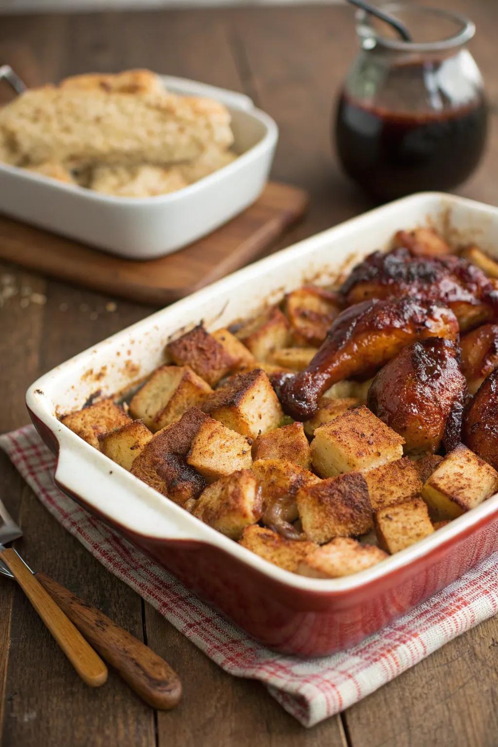 A unique Smoked Fowl Apple Bake, offering a delightful twist on comfort food.