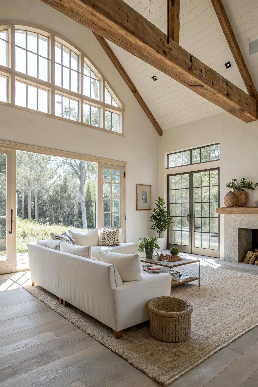 An open layout enhances the sense of space in an off-white living room.