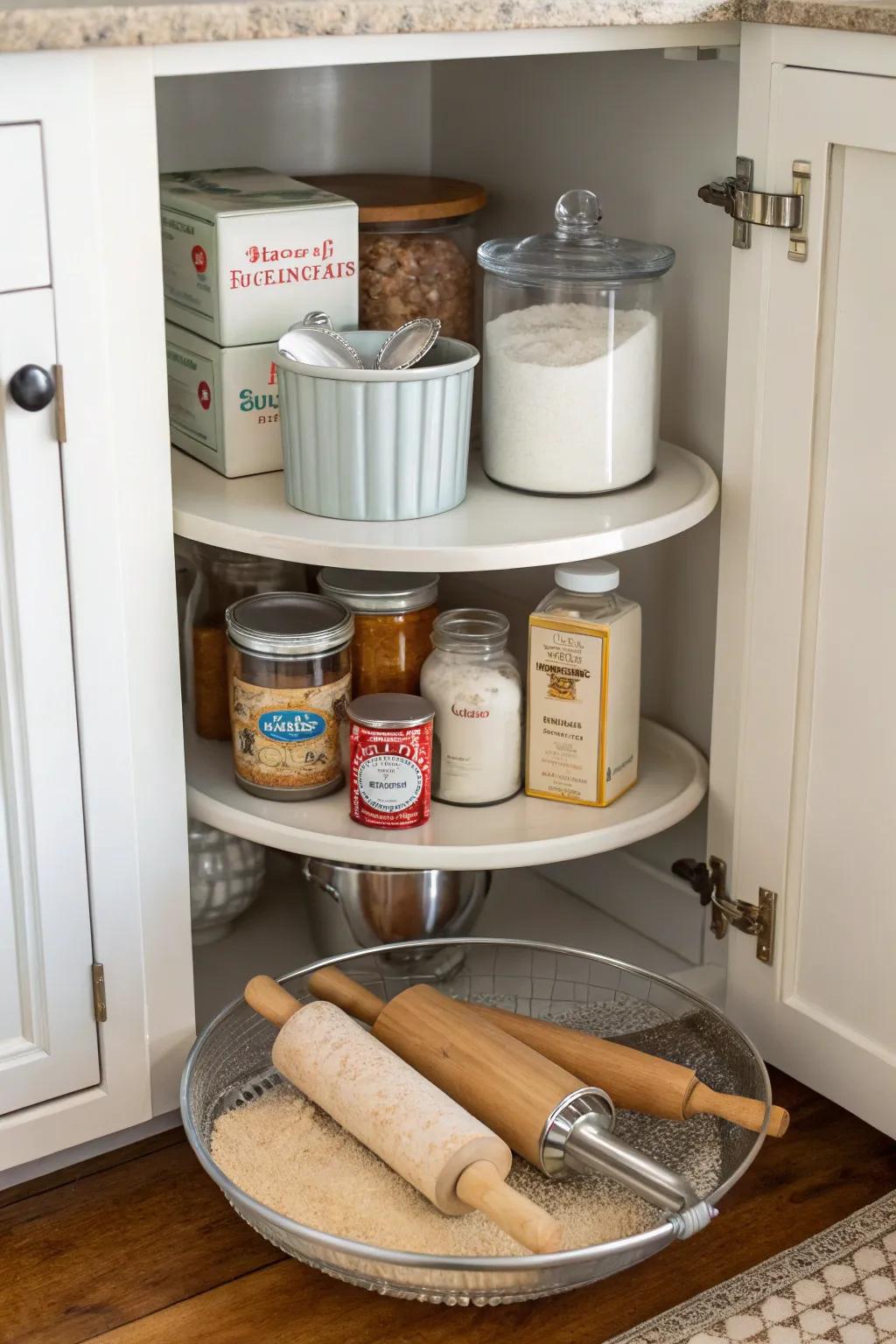 Lazy Susans provide effortless accessibility to all your supplies.