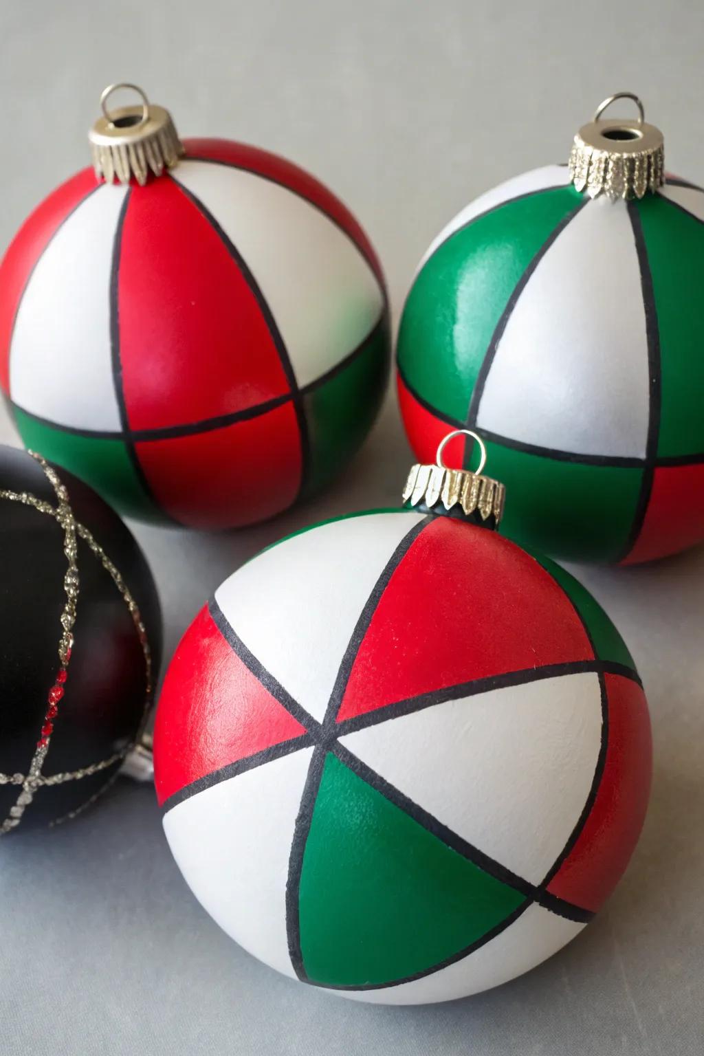 Color block ornaments make a vibrant statement on any tree.