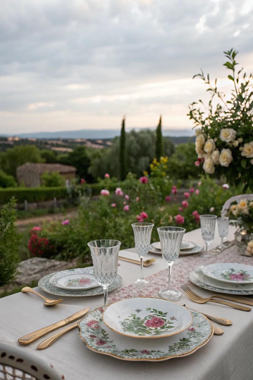 Al fresco dining under the sky with elegant tableware.