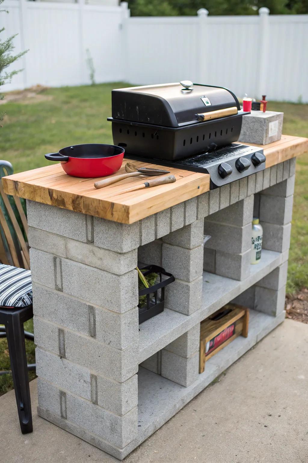 A DIY cinder block grill station built with creativity and care.