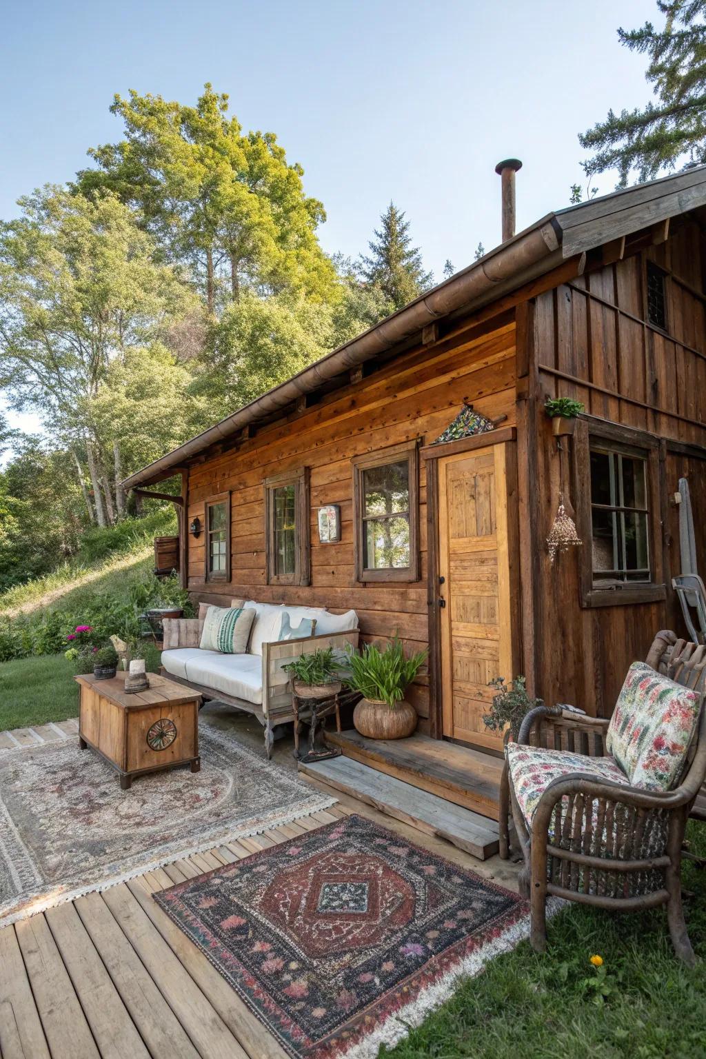 A rustic cabin vibe adds warmth and character to your outdoor man cave.