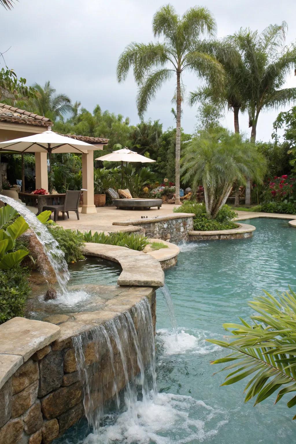 Water features add a tranquil and lively element to your poolside.