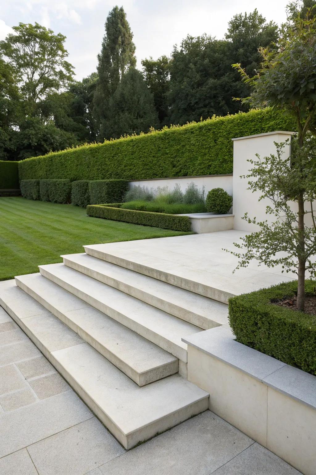 Minimalist steps provide clean lines and subtle elegance in a modern setting.