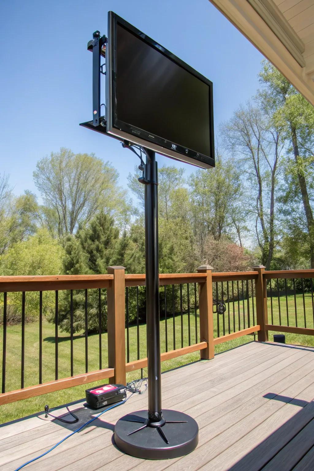 A swivel bracket offers flexibility in watching angles for your outdoor TV.