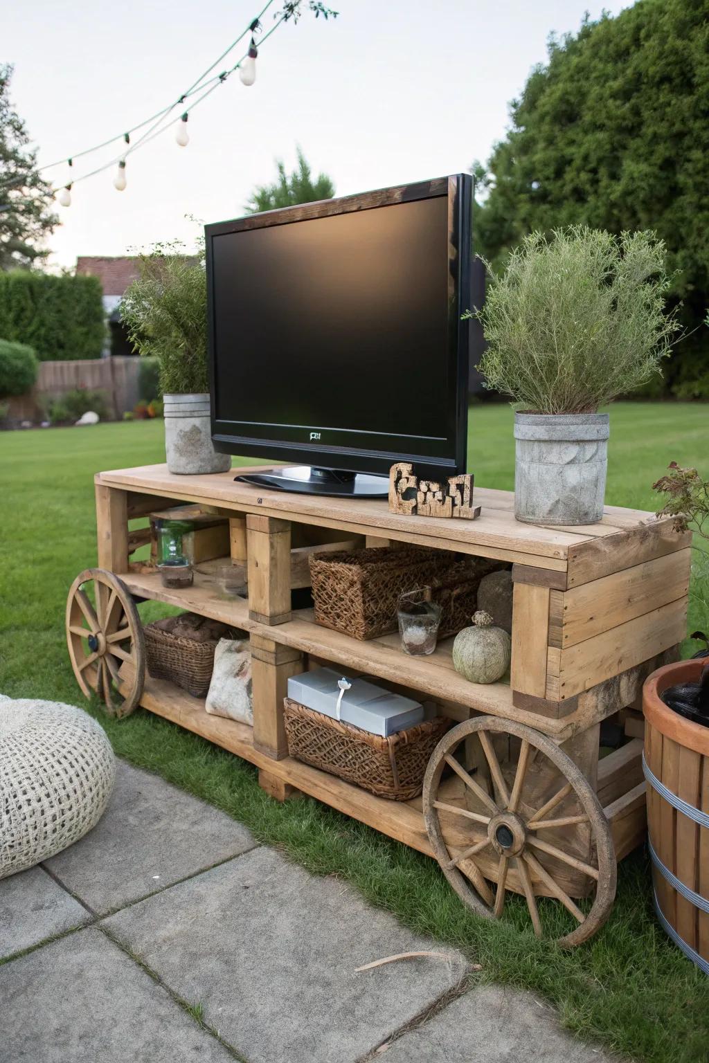 Craft your own outdoor TV stand with a DIY project.