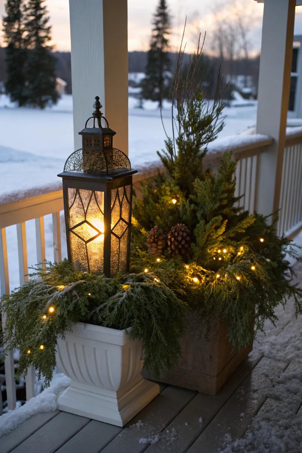 Lights add comfort and ambiance to winter setups.